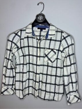 Tommy Hilfiger Women's Y2K White and Black Plaid Button-Down Shirt Size Medium